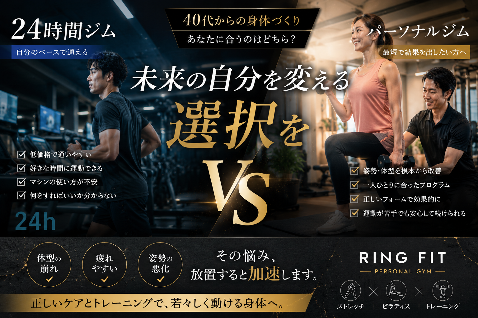 パーソナルジムと24時間ジムの違い
